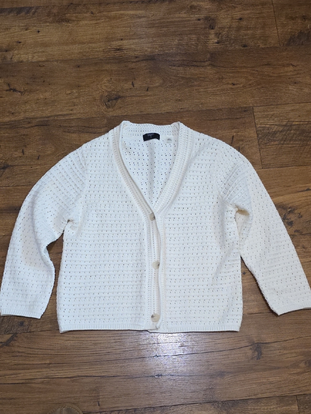 Tahari Cream Open-Knit Button Front Cardigan